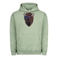 Pigment Oil Green bison with american flag glasses Urban Hoodie - RanaPortraitStore