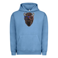 Pigment Pebble Blue bison with american flag glasses Urban Hoodie - RanaPortraitStore
