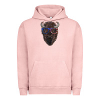 Pigment Salmon bison with american flag glasses Urban Hoodie - RanaPortraitStore