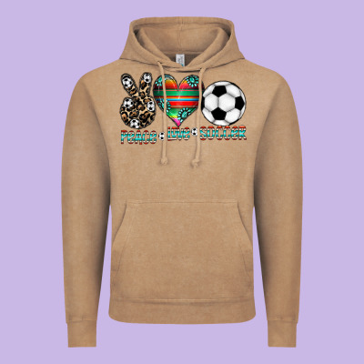 Peace Love Soccer Vintage Hoodie Designed By Cowhidedigitalart