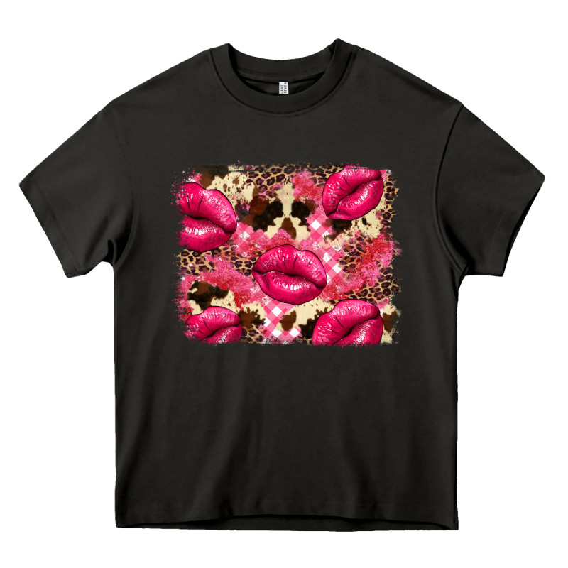 Valentine's Day Pink Plaid Red Glitter Cowhide Heavy Core Tee by FaDigitalArtStudio | Teevron