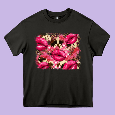 Valentine's Day Pink Plaid Red Glitter Cowhide Heavy Core Tee Designed By Fadigitalartstudio