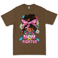 Cacao Mom Is A Fighter And Afro Messy Bun Mom Premium Tee - BundleAndBundleShop