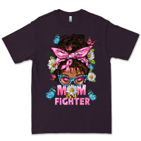 Plum Mom Is A Fighter And Afro Messy Bun Mom Premium Tee - BundleAndBundleShop
