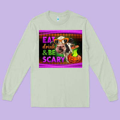 Eat Drink And Be Scary Cow Long Sleeve Tee Designed By Lillyallendesigns