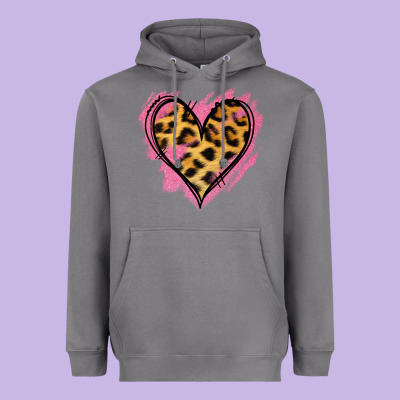 Leopard Pink Glitter Heart Heavyweight Hoodie Designed By Jasminsmagicworld