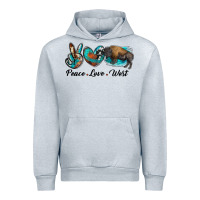 Heather Grey peace love west bison Urban Hoodie - RanaPortraitStore