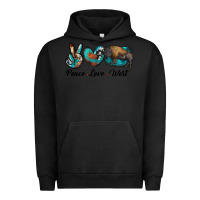Pigment Black peace love west bison Urban Hoodie - RanaPortraitStore