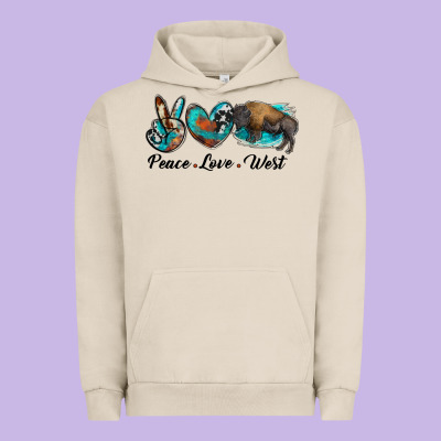 Peace Love West Bison Urban Hoodie Designed By Ranaportraitstore