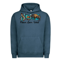 Pigment Midnight Navy peace love west bison Urban Hoodie - RanaPortraitStore