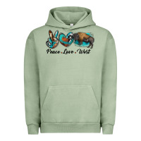 Pigment Oil Green peace love west bison Urban Hoodie - RanaPortraitStore