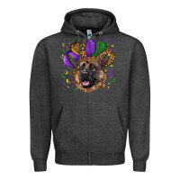 Charcoal Heather Mardi gras hat german shepherd Zipper Hoodie - RanaPortraitStore