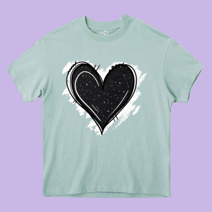 Black Glitter Heart Heavy Core Tee Designed By Jasminsmagicworld