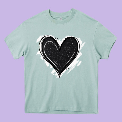 Black Glitter Heart Heavy Core Tee Designed By Jasminsmagicworld