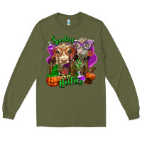 Army Green spooky halloween cows Long Sleeve Tee - LillyAllenDesigns