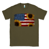 Army Green Distressed Yellow Sunflower American Flag Classic Tee - Jasminsmagicworld