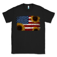 Black Distressed Yellow Sunflower American Flag Classic Tee - Jasminsmagicworld