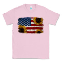 Bubblegum Pink Distressed Yellow Sunflower American Flag Classic Tee - Jasminsmagicworld