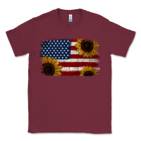 Burgundy Distressed Yellow Sunflower American Flag Classic Tee - Jasminsmagicworld