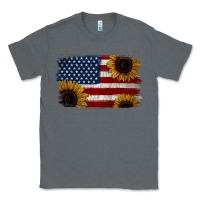 Charcoal Heather Distressed Yellow Sunflower American Flag Classic Tee - Jasminsmagicworld