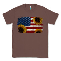 Chestnut Distressed Yellow Sunflower American Flag Classic Tee - Jasminsmagicworld