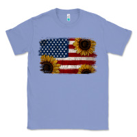 Colony Blue Distressed Yellow Sunflower American Flag Classic Tee - Jasminsmagicworld