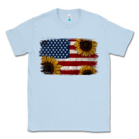 Dusty Blue Distressed Yellow Sunflower American Flag Classic Tee - Jasminsmagicworld