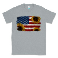 Heather Grey Distressed Yellow Sunflower American Flag Classic Tee - Jasminsmagicworld