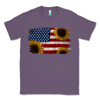 Lavender Distressed Yellow Sunflower American Flag Classic Tee - Jasminsmagicworld