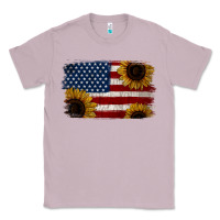 Lilac Distressed Yellow Sunflower American Flag Classic Tee - Jasminsmagicworld