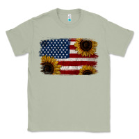 Matcha Distressed Yellow Sunflower American Flag Classic Tee - Jasminsmagicworld