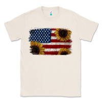 Natural Distressed Yellow Sunflower American Flag Classic Tee - Jasminsmagicworld