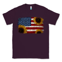 Plum Distressed Yellow Sunflower American Flag Classic Tee - Jasminsmagicworld