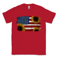 Red Distressed Yellow Sunflower American Flag Classic Tee - Jasminsmagicworld
