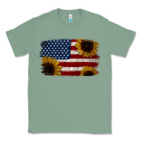 Sage Distressed Yellow Sunflower American Flag Classic Tee - Jasminsmagicworld