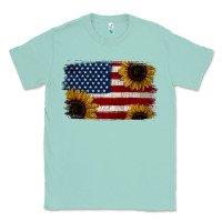 Seafoam Distressed Yellow Sunflower American Flag Classic Tee - Jasminsmagicworld