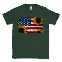 Sports Green Distressed Yellow Sunflower American Flag Classic Tee - Jasminsmagicworld