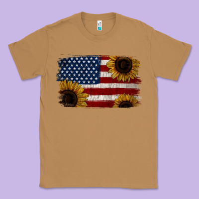 Distressed Yellow Sunflower American Flag Classic Tee Designed By Jasminsmagicworld