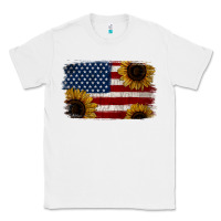 White Distressed Yellow Sunflower American Flag Classic Tee - Jasminsmagicworld