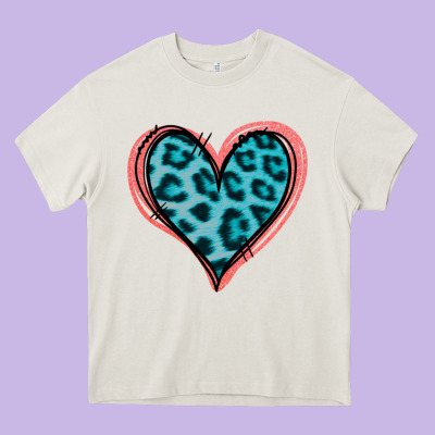 Blue Leopard Heart Heavy Core Tee Designed By Jasminsmagicworld