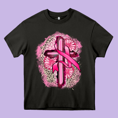 Breast Cancer Cross Heavy Core Tee Designed By Fadigitalartstudio