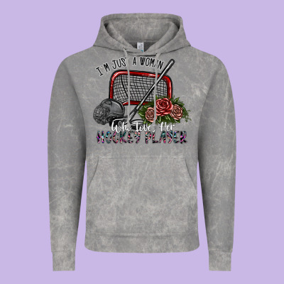 I'm Just A Woman Who Loves Her Hockey Player Vintage Hoodie Designed By Sublimationcraftshop