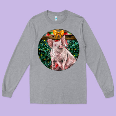 Christmas Pig Long Sleeve Tee Designed By Lillyallendesigns
