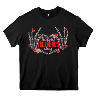 Black Happy Valentine's Day skeleton hands Heavy Core Tee - FaDigitalArtStudio