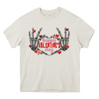 Cream Happy Valentine's Day skeleton hands Heavy Core Tee - FaDigitalArtStudio