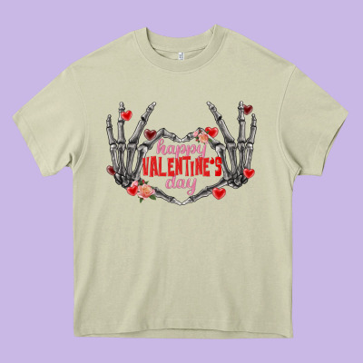 Happy Valentine's Day Skeleton Hands Heavy Core Tee Designed By Fadigitalartstudio