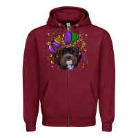 Burgundy Mardi Gras Havanese Dog with Hat Zipper Hoodie - RanaPortraitStore