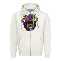 Oatmeal Heather Mardi Gras Havanese Dog with Hat Zipper Hoodie - RanaPortraitStore