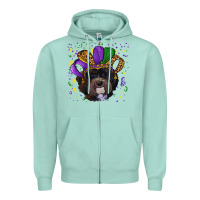 Seafoam Mardi Gras Havanese Dog with Hat Zipper Hoodie - RanaPortraitStore