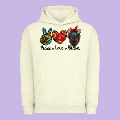 Peace Love Bison Urban Hoodie Designed By Ranaportraitstore